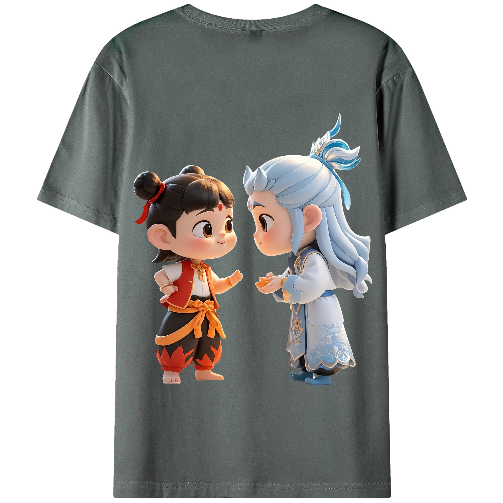 （画像用） Ne Zha 2 ナタ 魔童の大暴れ 綿100％半袖Tシャツ（背面プリント）